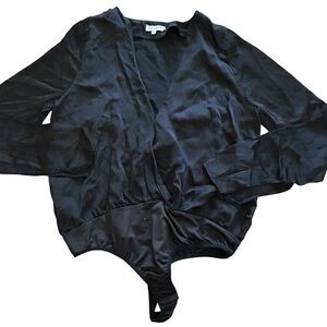 Good American Black Viscose V-Neck Long Sleeve Bodysuit sz 3 Large